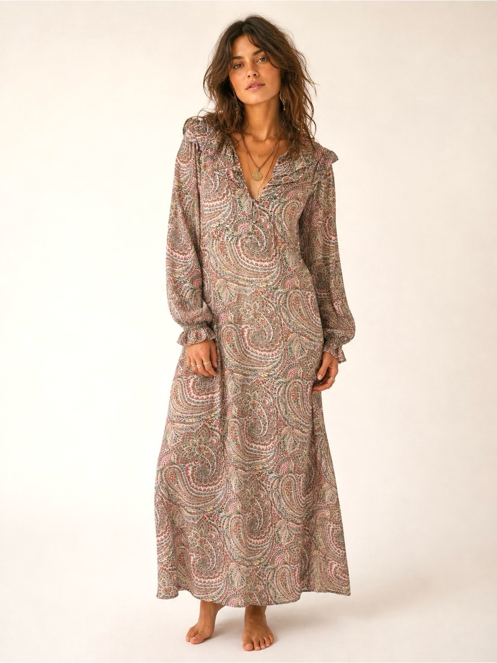 Boden Cottagecore Boho Floral Midi Dress Paisley Ruffle Poet Sleeve Prairiecore